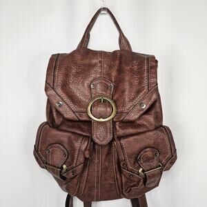 Nine West American Vintage Brown Leather Backpack Hand Bag Travel Purse 13x12